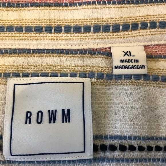 ROWM Stripe 100% Cotton Button Up Shirt Light Beach Woven Fabric Size: XL - Picture 9 of 11